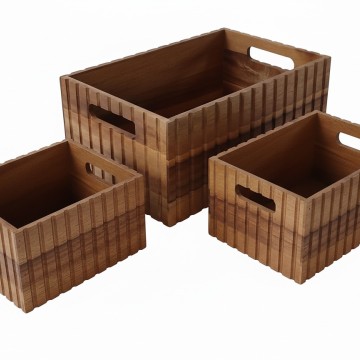 Acacia Fluted Storage Bins Set with Handles - Premium Organizational Solution